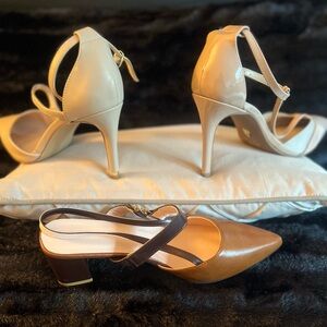 3 different styles of Stylish Beige heels and lower-heeled Brown shoes